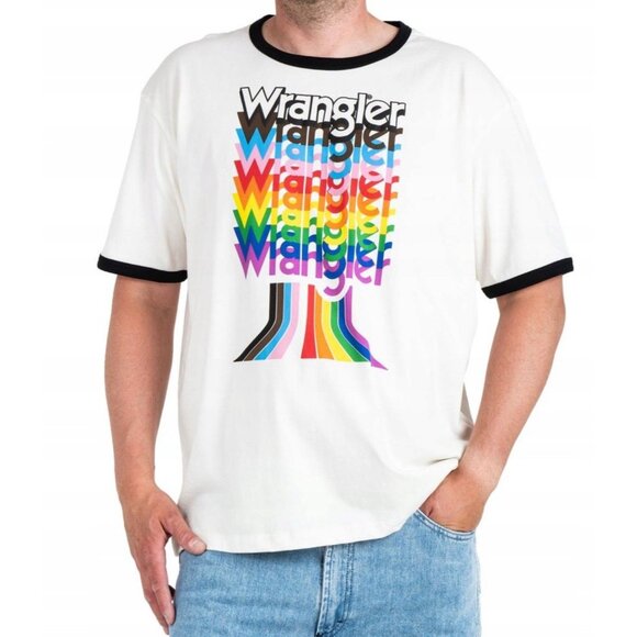 Wrangler Crew Neck Tee Shirt Size 2XL XXL Unisex Rainbow Pride Vibrant Retro - Picture 1 of 6